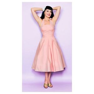 Light Pink 1950s Style Halter Prom Swing Dress